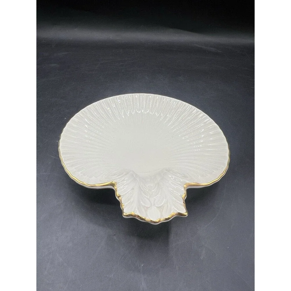 Lenox Aegean Shell Dish Ivory Porcelain Gold Trim Candy Ring Catchall Japan